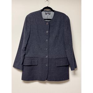 PHILIPPE ADEC PARIS 100% Lambswool Vintage Blazer Collarless Pockets, Sz 10